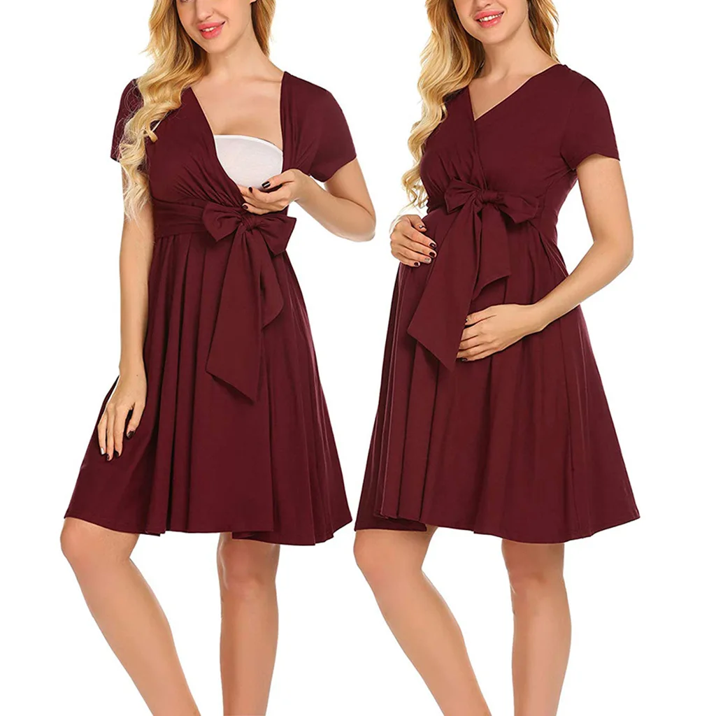 

Maternity Dress Summer Sexy Pregnant Women Breastfeeding Comfortable At Home Dress Pregnant V-Neck Short Sleeve Clothing