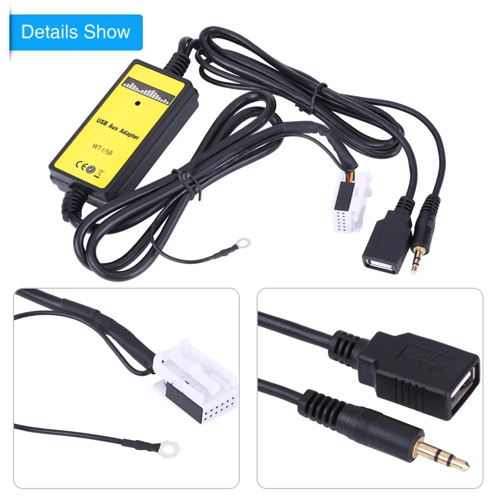 SOONHUA Car USB Aux-In Adapter MP3 Player Cable Radio Audio Interface USB Cabels Support 3.5mm Jack Input For Audio VW Skoda