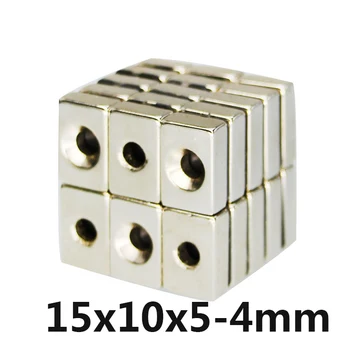 

10pcs 15x10x5mm Square Strong Magnets Hole 4mm Rare Earth Neodymium N35 Permanent magnet Hard to apart away