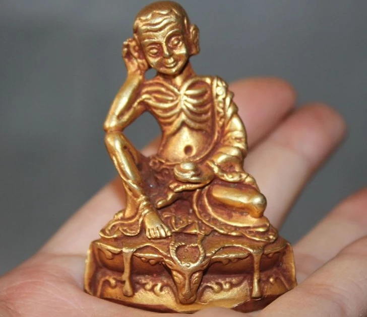 

Old Tibet Buddhism 24kgold Bronze Gilt Ride Deer Milarepa God Buddha Statue