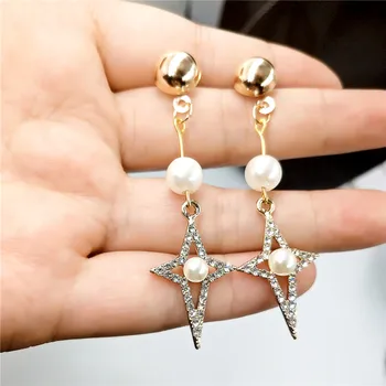 

2019 new crystal Same of Star Paragraph Fashion Imitation Pearl Tassel Earrings Wholesale Jewelry Earrings Female Long Section