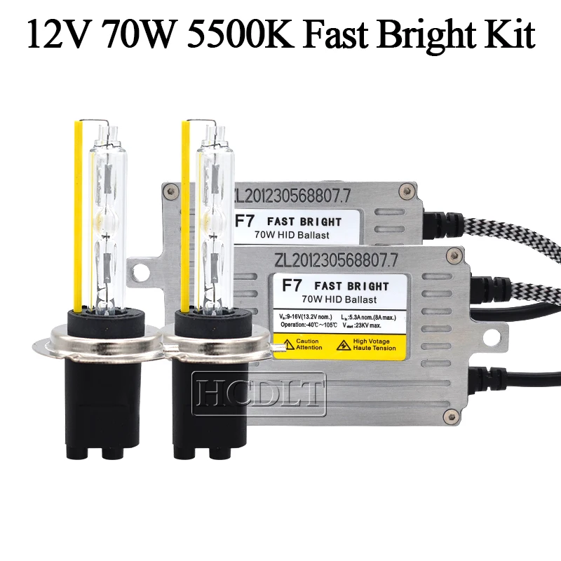 HCDLT AC 12V Fast Bright 70W DLT F7 Fast Start Slim HID Ballast Kit Xenon H7 H1 H3 H11 HB3 9012 D2H 5500K Bulb HID Headlight Kit (1)