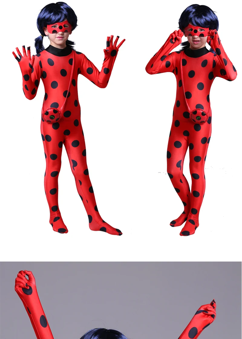 old lady costume Fantasia Kids Adult Lady Bug Costumes Girls Women Child Spandex Ladybug Costume Jumpsuit Fancy Halloween Cosplay Marinette Wig anime maid outfit