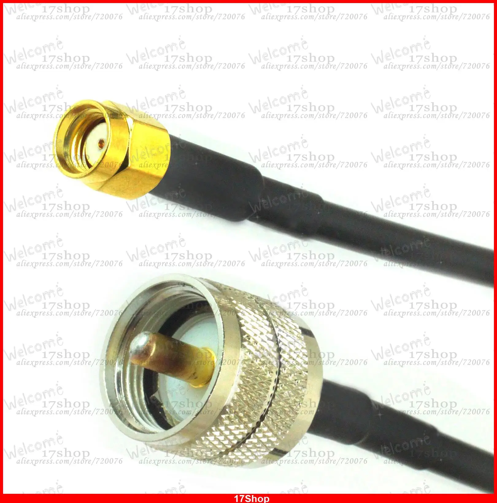 

10PCS RP-SMA male TO UHF male plug center straight crimp RG58 cable jumper 50cm