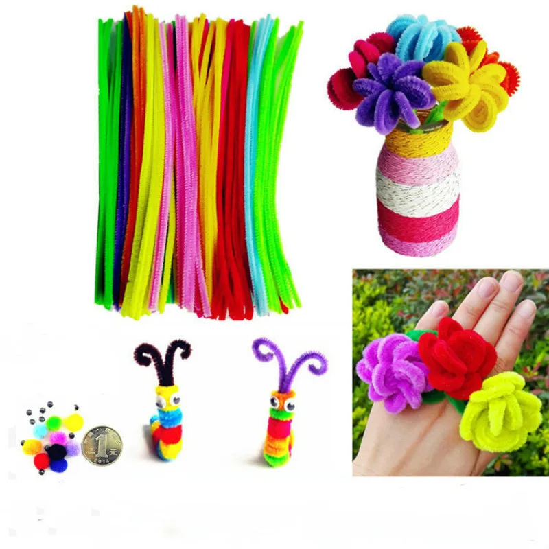 100pcs Plush Stick DIY colorful twisted stick Model Handwork Material
