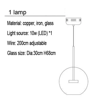 Современный простой прозрачный светодиодный подвесной светильник с круглым стеклом для внутреннего освещения, подвесной светильник для спальни, ресторана, декоративный подвесной светильник - Цвет корпуса: YY-PDA251-1