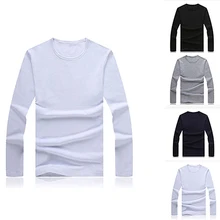 Men Slim Fit Long Sleeve Shirt Solid T-shirt Tee Shirt Casual Round Neck Top