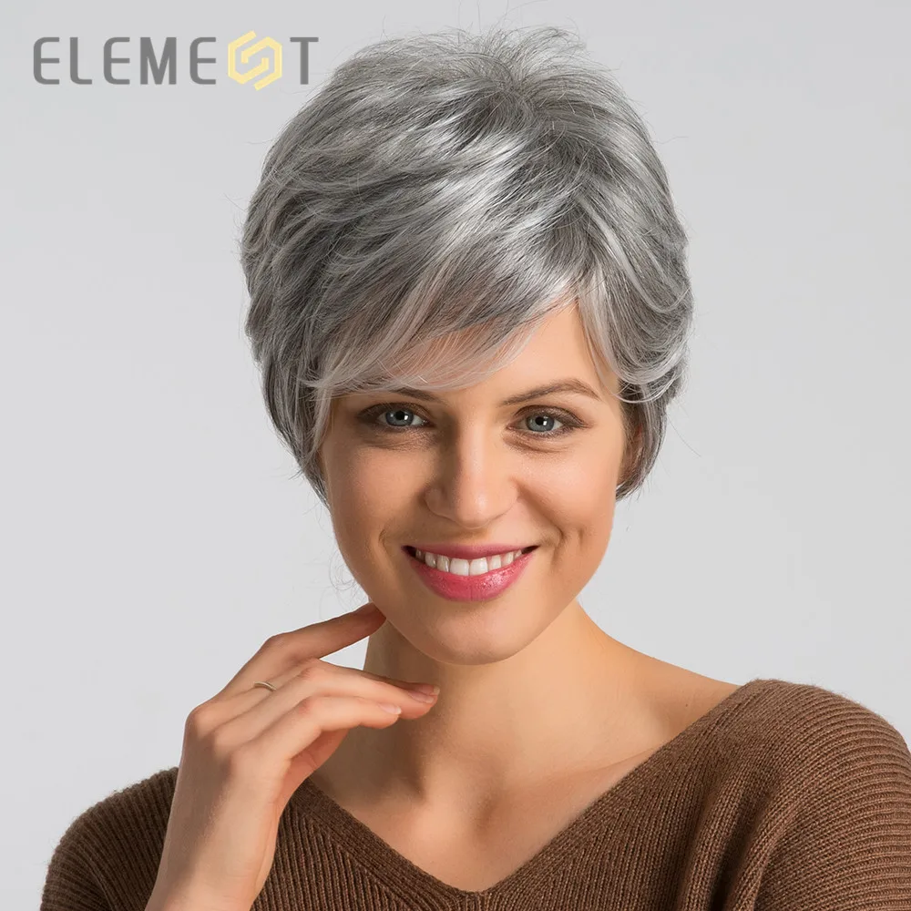 Element 6 дюймов Синтетические серые короткие волосы парик смесь 50% человеческих