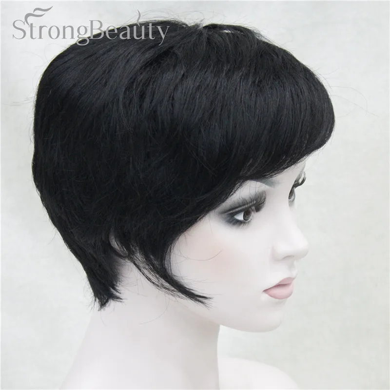 StrongBeauty pelo recto sintético chico parte lateral corto negro/marrón Cosplay hombres/mujeres pelucas