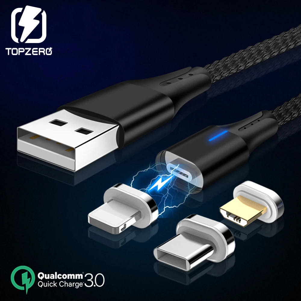 

QC 3.0 Magnetic USB Cable 3A Magnet Charger Fast Charging Data Cable Type C Micro USB C Cable For iPhone Samsung Xiaomi Huawei