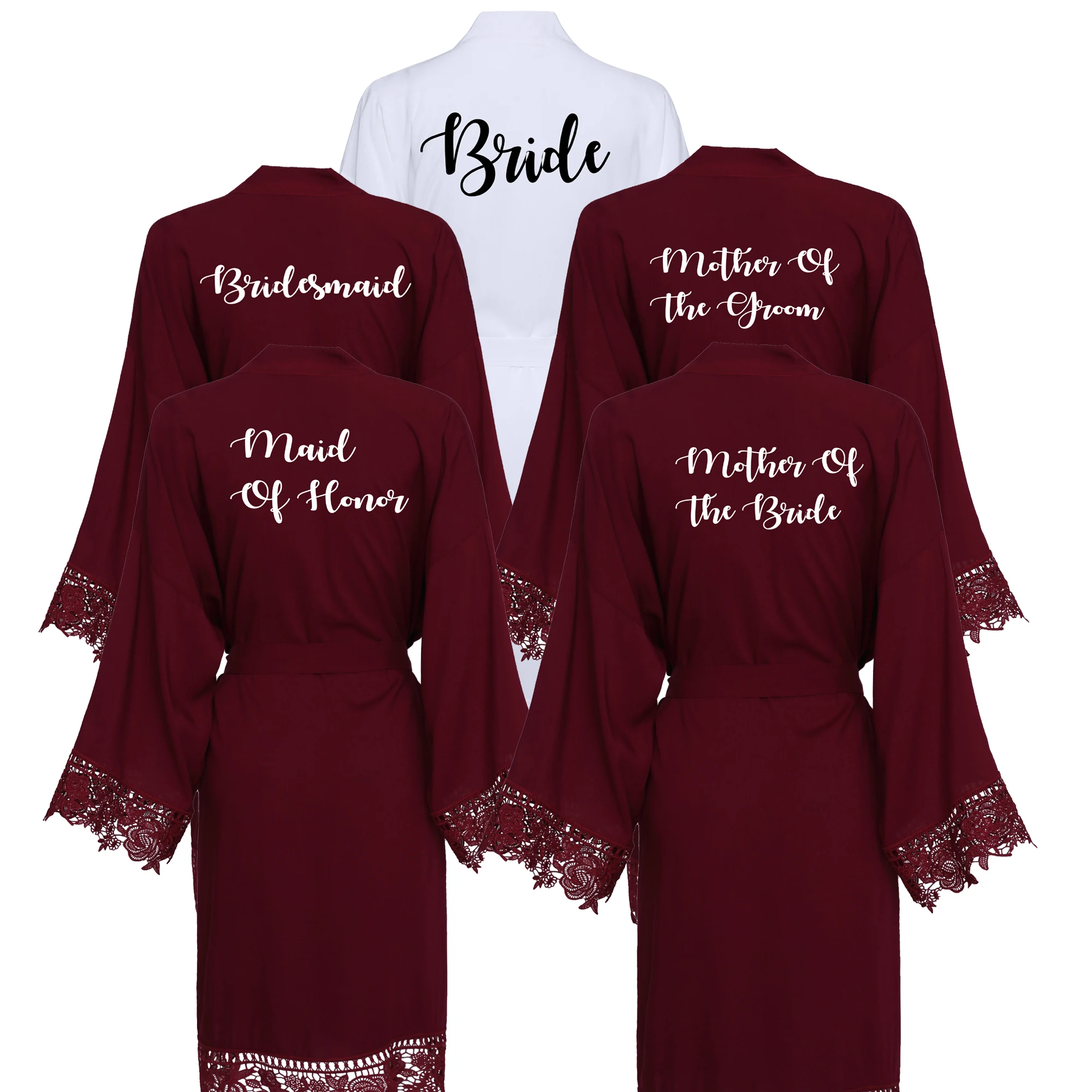 YUXINBRIDAL Burgundy bridesmaid Bride robes Cotton Kimono Robes With