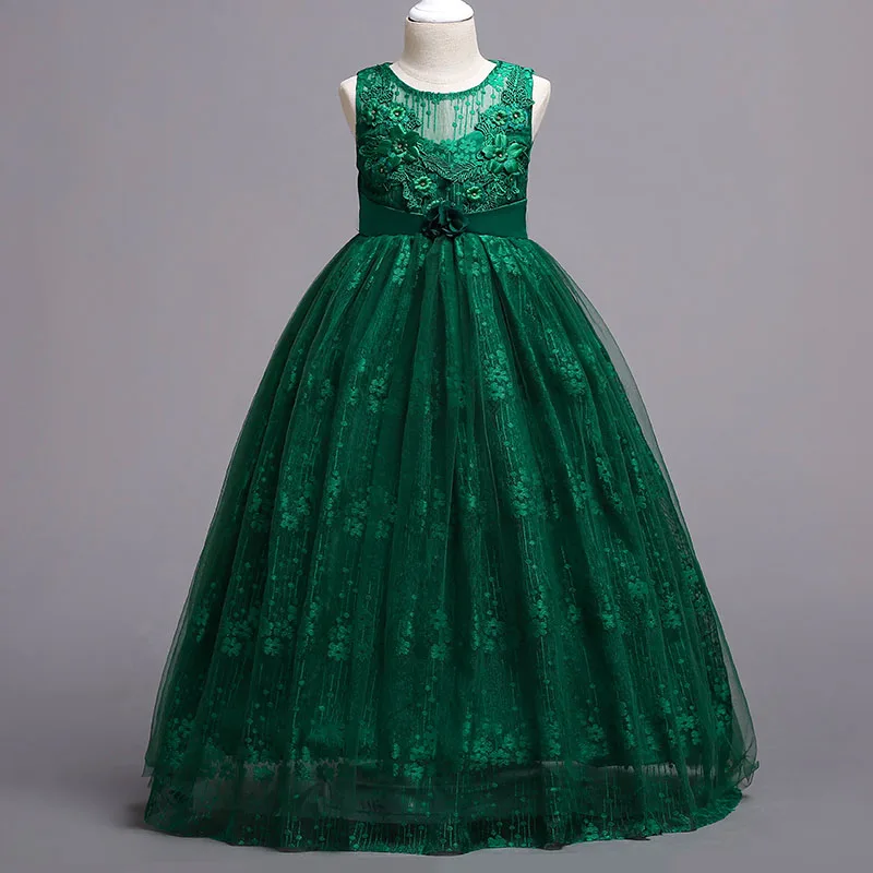 Вечерние Платья с цветочным узором для девочек-подростков на свадьбу, День рождения; вечерние платья для девочек; платье принцессы для первого причастия; костюм с юбкой-пачкой для малышей - Цвет: Dark green