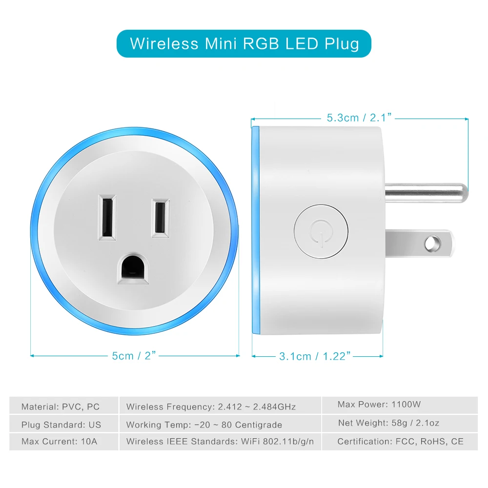 Мини Смарт Wi-Fi розетка RGB светодиодный разъем стандарт США 1100 Вт беспроводной мобильный пульт дистанционного управления IOS Android системы
