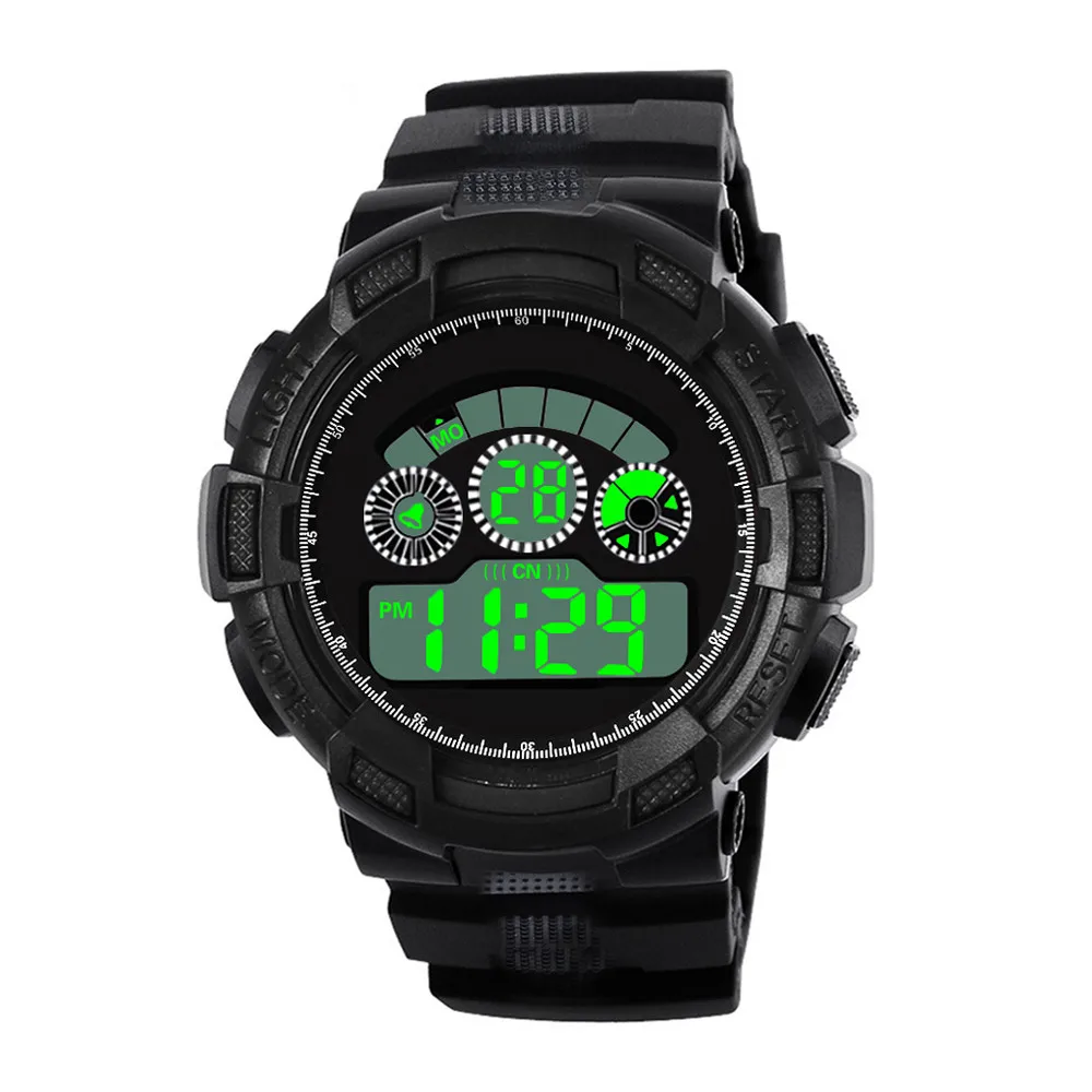 

Fashion Mens Digital LED Analog Quartz Alarm Rubber Buckle Sport Military Wristwatch Waterproof Multi Function Clock Watches