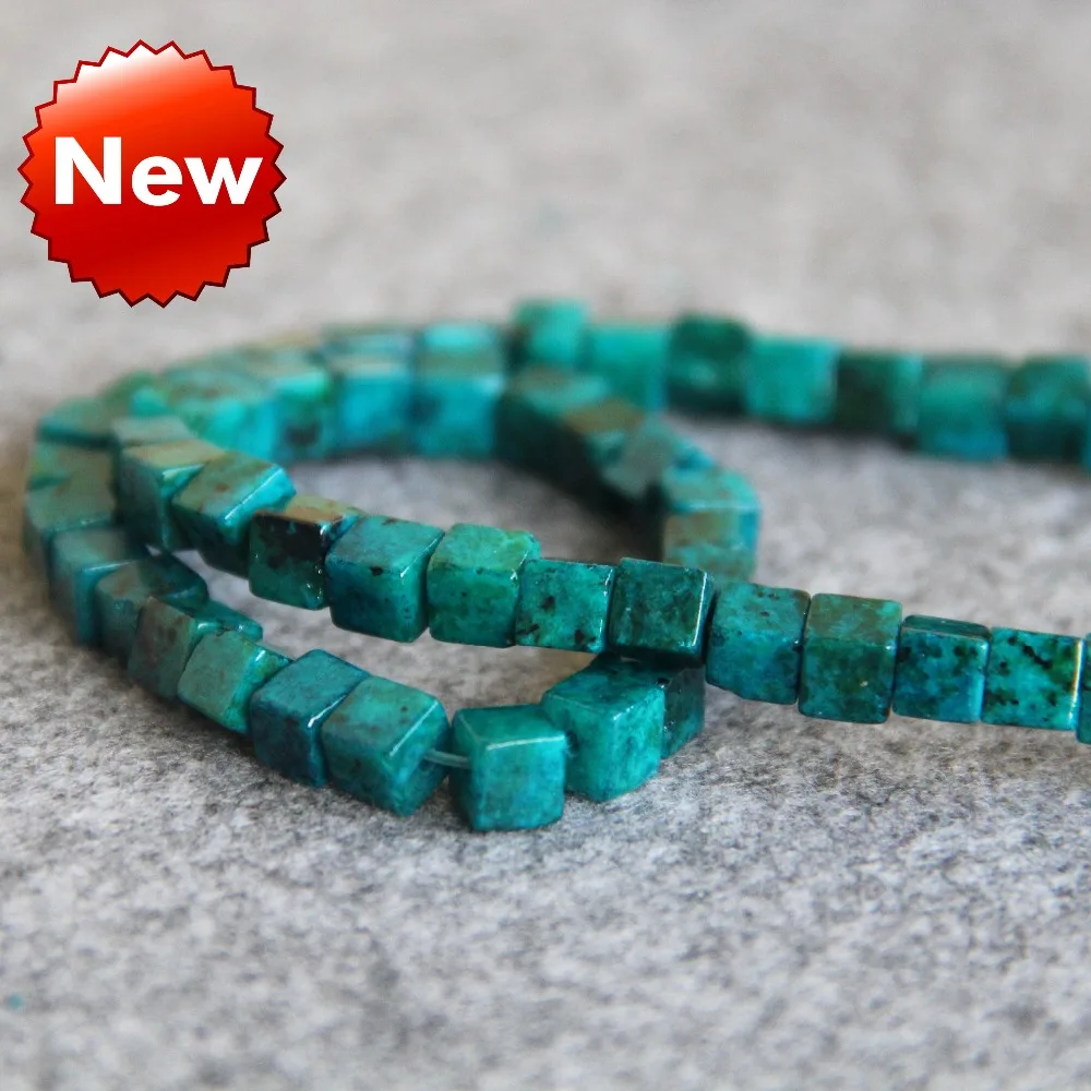 

For Necklace 4mm Green Azurite Chrysocolla Semi Finished Stones Cube Beads Torus Women Girls Gifts 15inch grain Jewelry Making