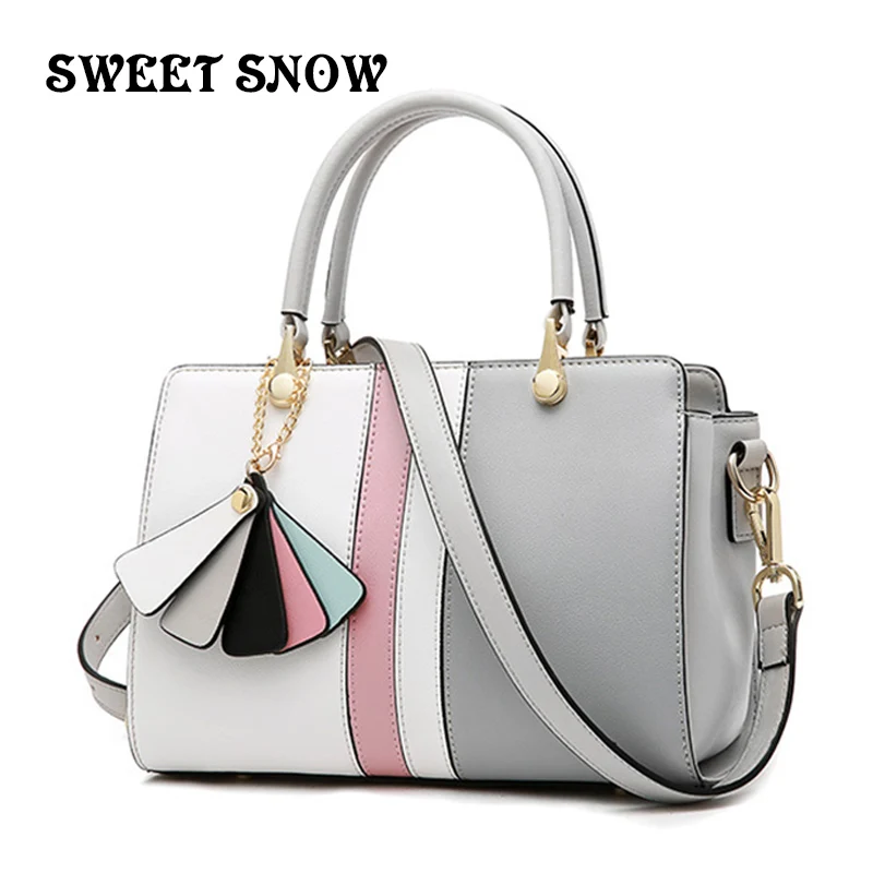 

[Sweet Snow] Newest handbag Genuine Leather Lady bags Bucket package Vintage Shoulder Bags Patchwork women's Messenger Bags