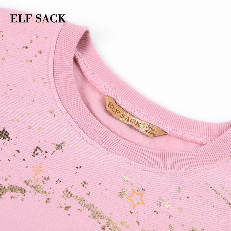  ELFSACK New Fashion Sweatshirts Woman O-Neck Print Casual Pullovers Women Hoodies Full Oversized Fe