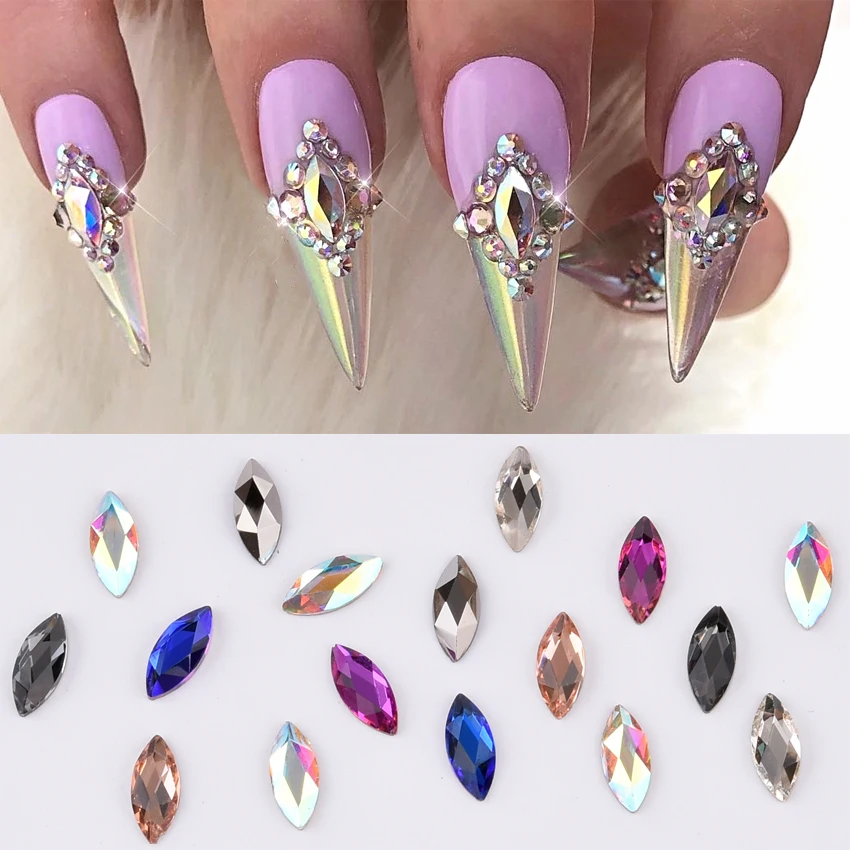 

10pcs Marquise shape 4x8mm 3d nail rhinestones glass nail diamonds for nails dekor flat back nail crystals charms supplies TBL57
