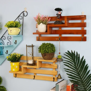 

OUSSIRRO Stairs Rack Wall Hanging Wooden Shelf Hook Bedroom Living Room Decoration Storage rack L2122