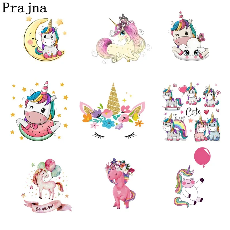 

Prajna Animal Decoration Transfer Cartoon Unicorn Heat Transfer Hot Iron On Stickers Vinyl Printed Appliques For Clothing 2018
