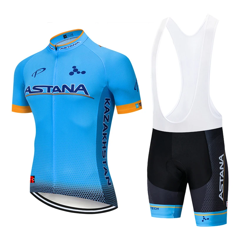 Ceny Nowy 2019 niebieski Astana koszulka kolarska 12D spodenki rowerowe zestaw szybkie suche męskie ubrania do jazdy rowerem zespół pro rower Maillot Culotte
