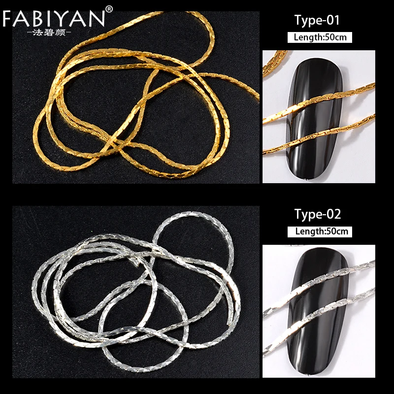 

50cm Nail Art Chain Striping Jewelry Decoration Charm Metal Gold Silver Hollow 3D Tips DIY Design Line Accessories Manicure Tool