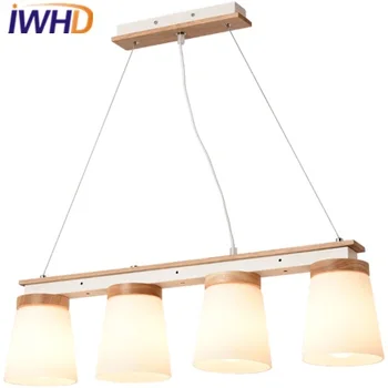

IWHD Nordic Style LED pendant Lights Modern 4 Heads Glass Hanging Lamp Bedroom Kitchen Light Fixtures Wood Lampara Home Lighting