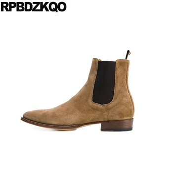 

shoes designer plus size slip on short party chelsea footwear mens pointed toe dress boots autumn booties suede genuine leather
