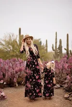 ZOGAA 2019 Causal Three Quarter Mother and Daughter Dress Flower Print Dress Long Skirt Mother and Daughter Clothes crane and flower print shell dress