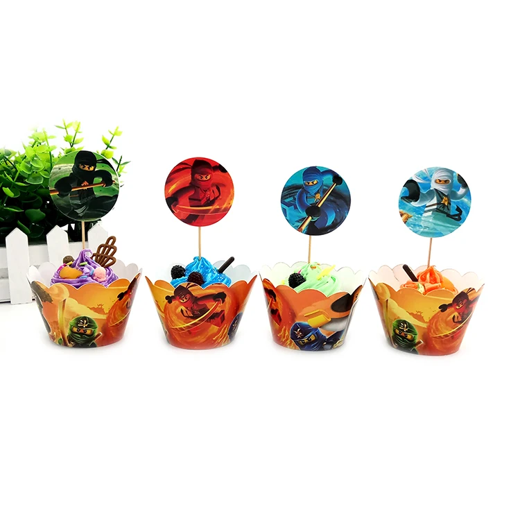 

Cake Accessory 24pcs/lot Ninja 12pcs Wrappers + 12pcs Toppers for Children Kids Birthday Party Cupcake Decoration