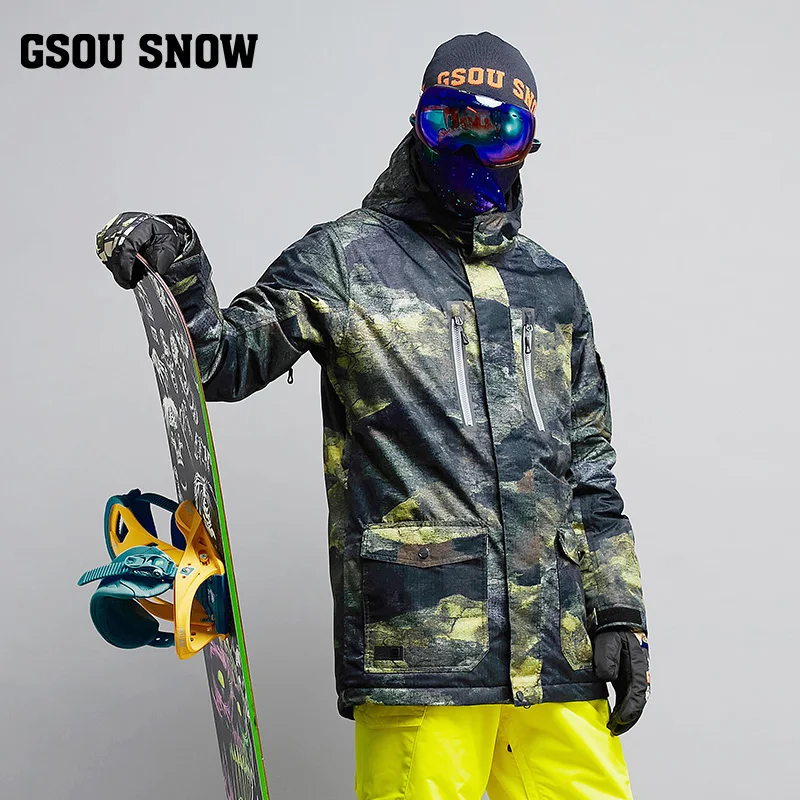 GSOU Снежный лыжный костюм Мужская ветрозащитная теплая Толстая разноцветная лыжная куртка водонепроницаемая износостойкая лыжная куртка для мужчин