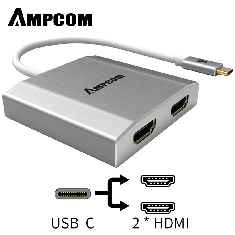 

AMPCOM USB C to Dual HDMI Adapter MST Hub 4K UHD,HUB Splitter Adapter AV Converter for MacOS and Windows MacBook Pro, DELL, Yoga