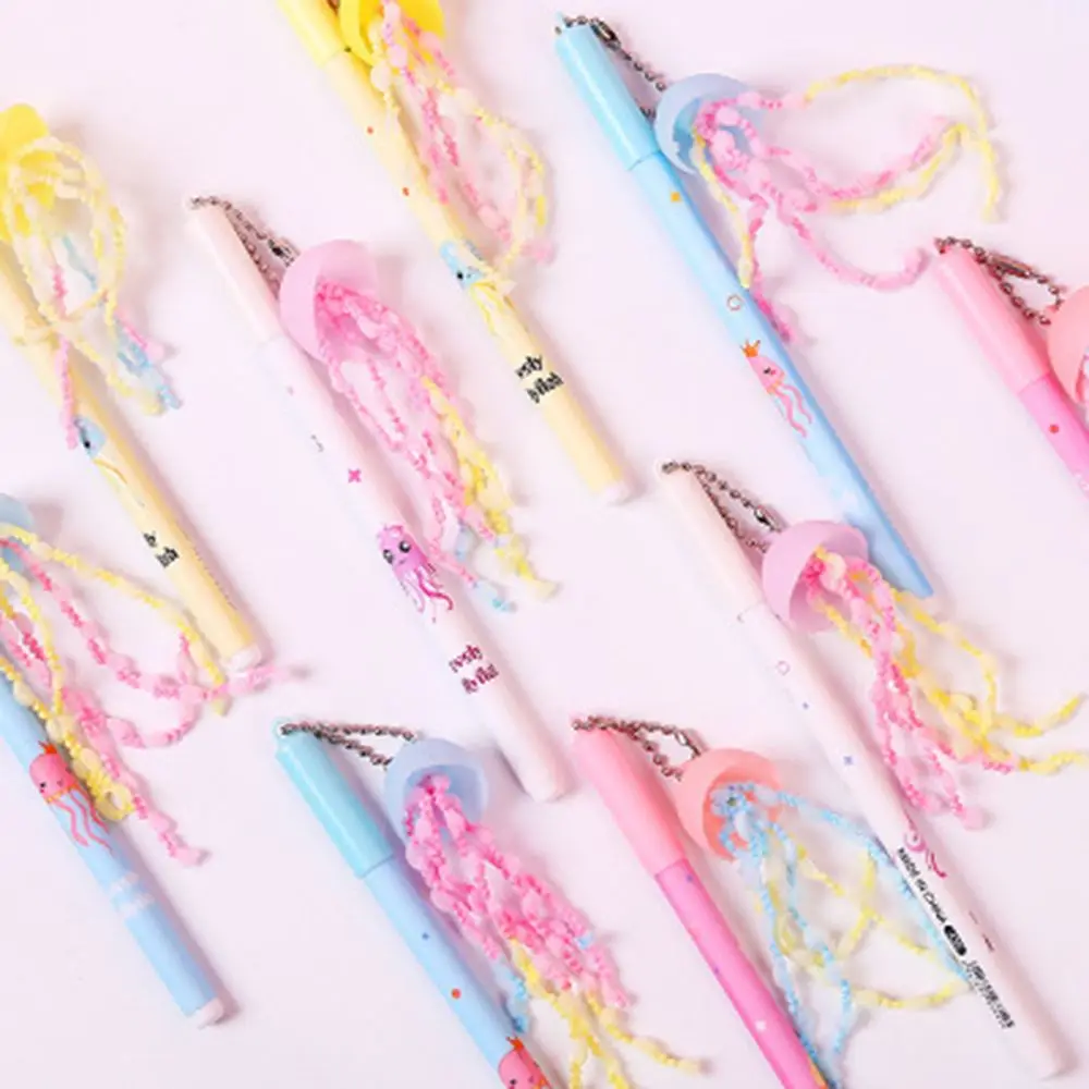 Милые Мультяшные гелевые ручки с подвеской, креативные медузы, декоративные иглы и трубки, 0,5 мм, черная ручка, ручка для подписи