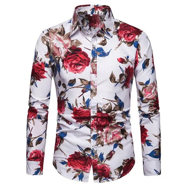 Новая мода горячая Распродажа Модные мужские кнопки печати воротник стойка приталенная рубашка с длинным рукавом высокое качество
