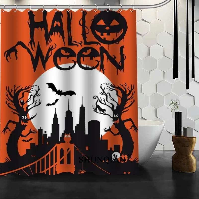 High Quality Custom Halloween Witch Castle Shower Curtain Polyester Fabric Bath Curtain Hooks
