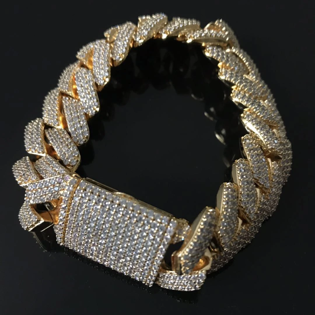 3 rows cz stones prong cuban link bracelet