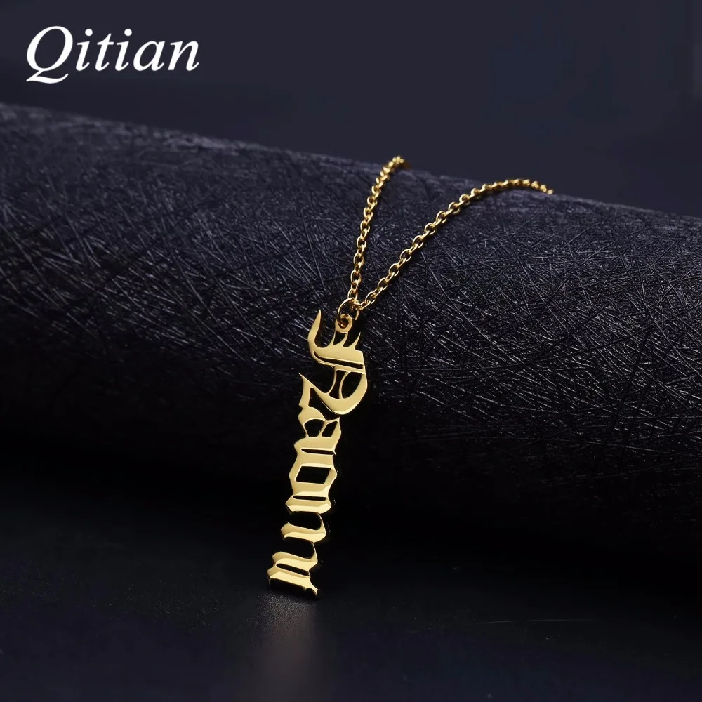 Vertical Old English Nameplate Necklace 