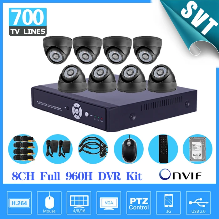 700TVL главная 8CH видеонаблюдения DVR день ночь всепогодный безопасности камера наблюдения система 8CH комплект с 960 H записи D1 SK-136