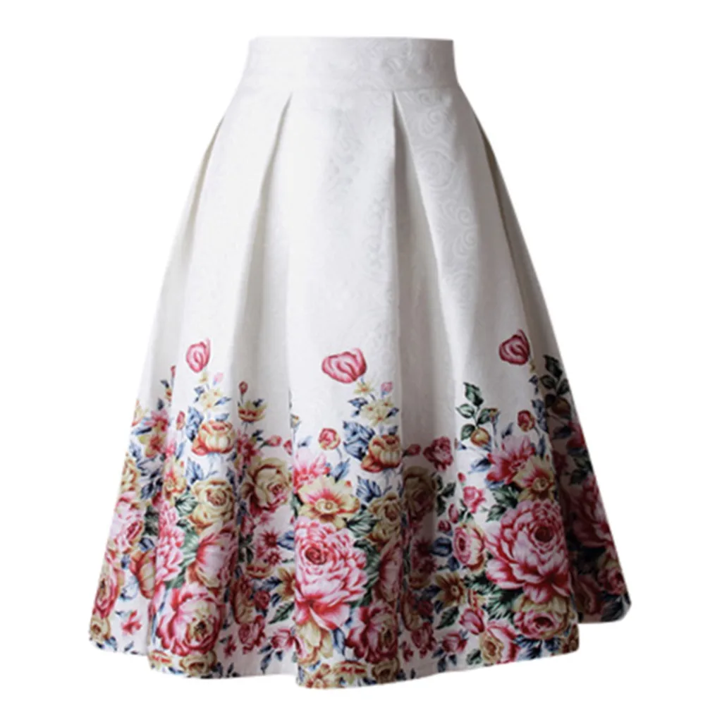 Женские Высокая Талия позиционирования печати юбка средней длины ретро юбка-американка, юбка для принцесс женские боковые молнии рябить
