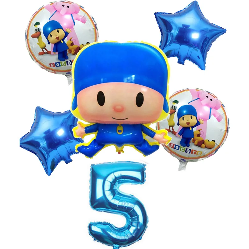 6pcs/lot Pocoyo Number Foil Balloons Set Baby Shower Birthday Party Christening Decor Supplies Kids Cartoon Figure Toys Globos - Цвет: style B5