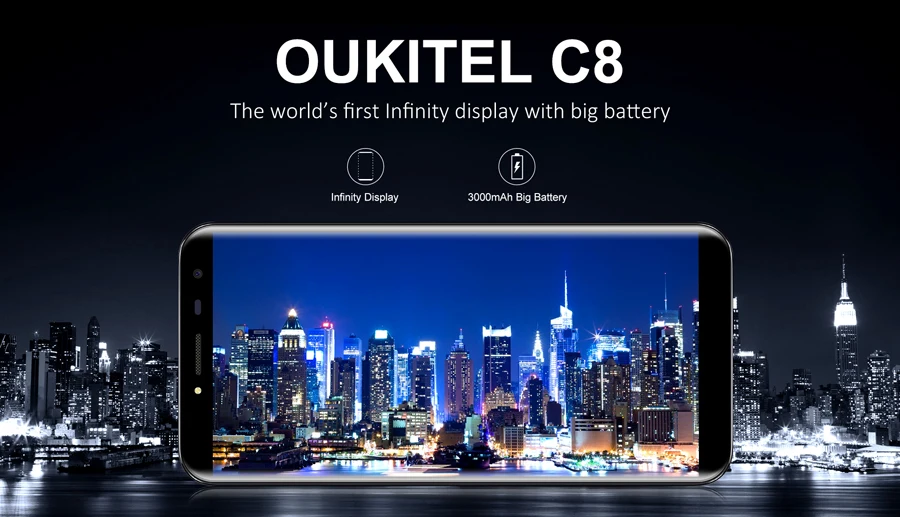 Oukitel C8 5," HD 18:9 дисплей Бесконечность Android 7,0 2 Гб ОЗУ 16 Гб ПЗУ MTK6580A четырехъядерный отпечаток пальца 13 МП 3000 мАч мобильный телефон