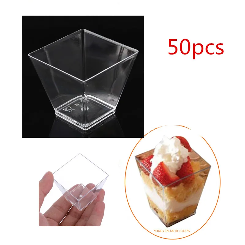 50Pcs 60ml Mini Disposable Food Dessert Cup Portion Cups For Pudding Yogurt Clear Plastic Dish Decor Containers