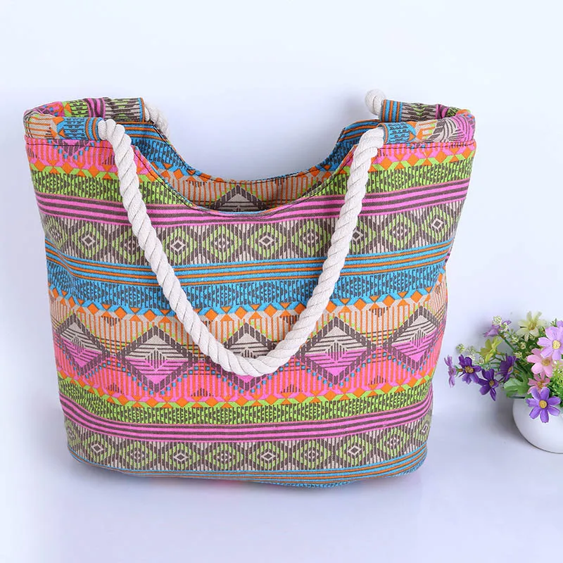 

Fashion Personality Women Handbag Canvas Ethnic Style Printed Rope Handle Ladies Girls Bags For Shopping Travel LT88