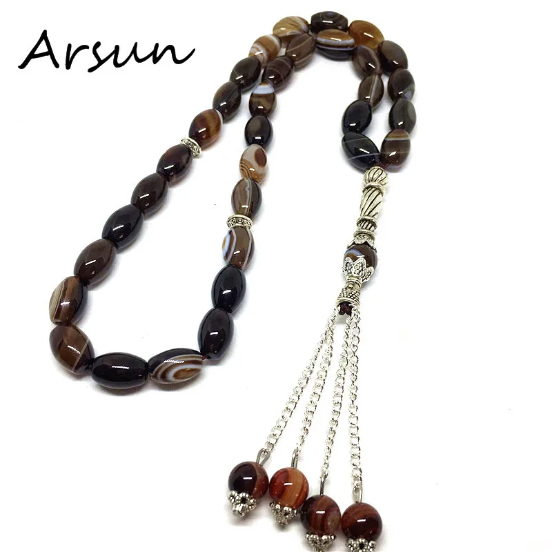 

8MM*12MM Strip Onyx Agate Muslim 33 Prayer Beads Islamic Allah Prayer Rosary Tesbih Islam Misbaha For Men