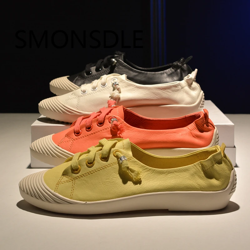 

2018 Spring Summer Genuine Leather Women Flats Pointed Toe Slip On Lazy Shoes Woman Casual Comfortable Shallow Women Boat Shoes