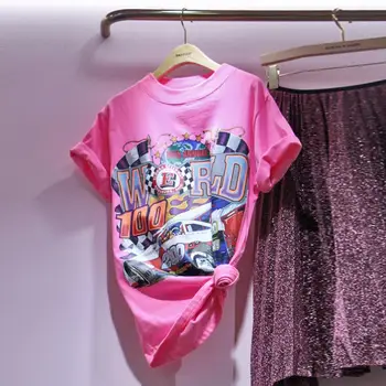 

2019 summer new cartoon pink short sleeve T-shirt female Korean version of large size loose top shirt free shipping