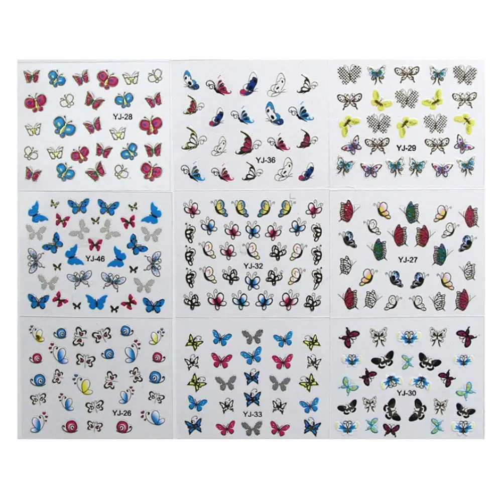 24 Sheets Colorful 3D Butterfly Nail Art Transfer Stickers Manicure Tips Decals Wraps Decoration for Women Girls