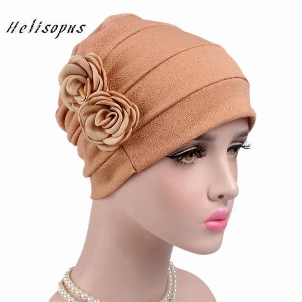 

Helisopus 2019 Ladies Chemotherapy Caps New Fashion Elegant Flroal Hats Women Sleep Soft Beanie Cap Cancer Hats