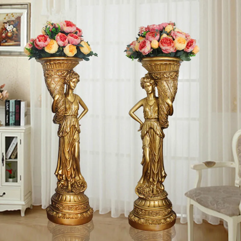 High Quality Elegant Lady Holding Bouquet Statue Vase Ornament Living