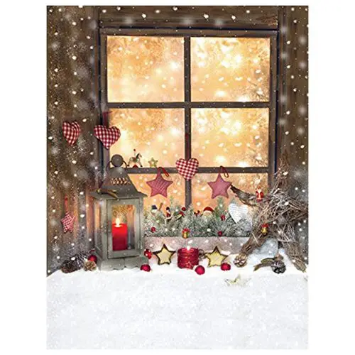 5X7ft Vinyl Christmas Window Photography Background Red Candle Studio ...